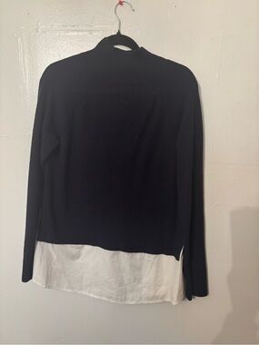 Maeve Navy Crewneck Sweater with White Shirt Hem